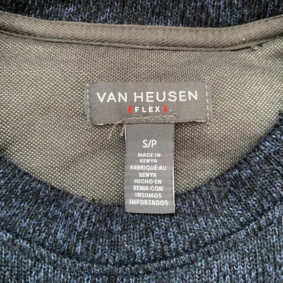 Van Heusen Small Navy Grey Knit Sweater Long Sleeve Fleece Hiking Outdoor Winter - Picture 2 of 10